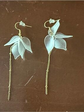 Delicate clear Petal Drop Earrings with Gold Chain